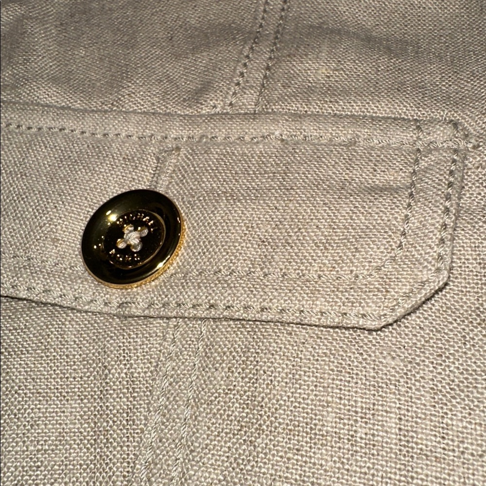 MICHAEL KORS SIZE L~100% LINEN DRESS JACKET BLAZER~PUFF SLEEVES GOLD BUTTON UP - Picture 2 of 16